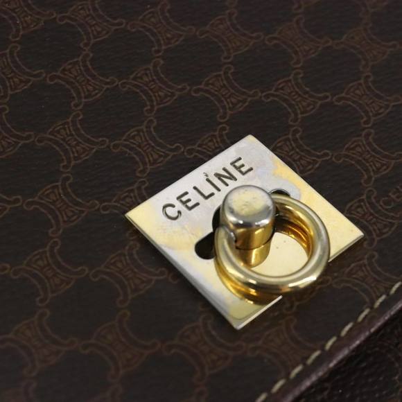 CELINE Macadam Canvas Business Bag PVC Leather 2way Brown Gold Auth 96233 - Picture 10 of 16